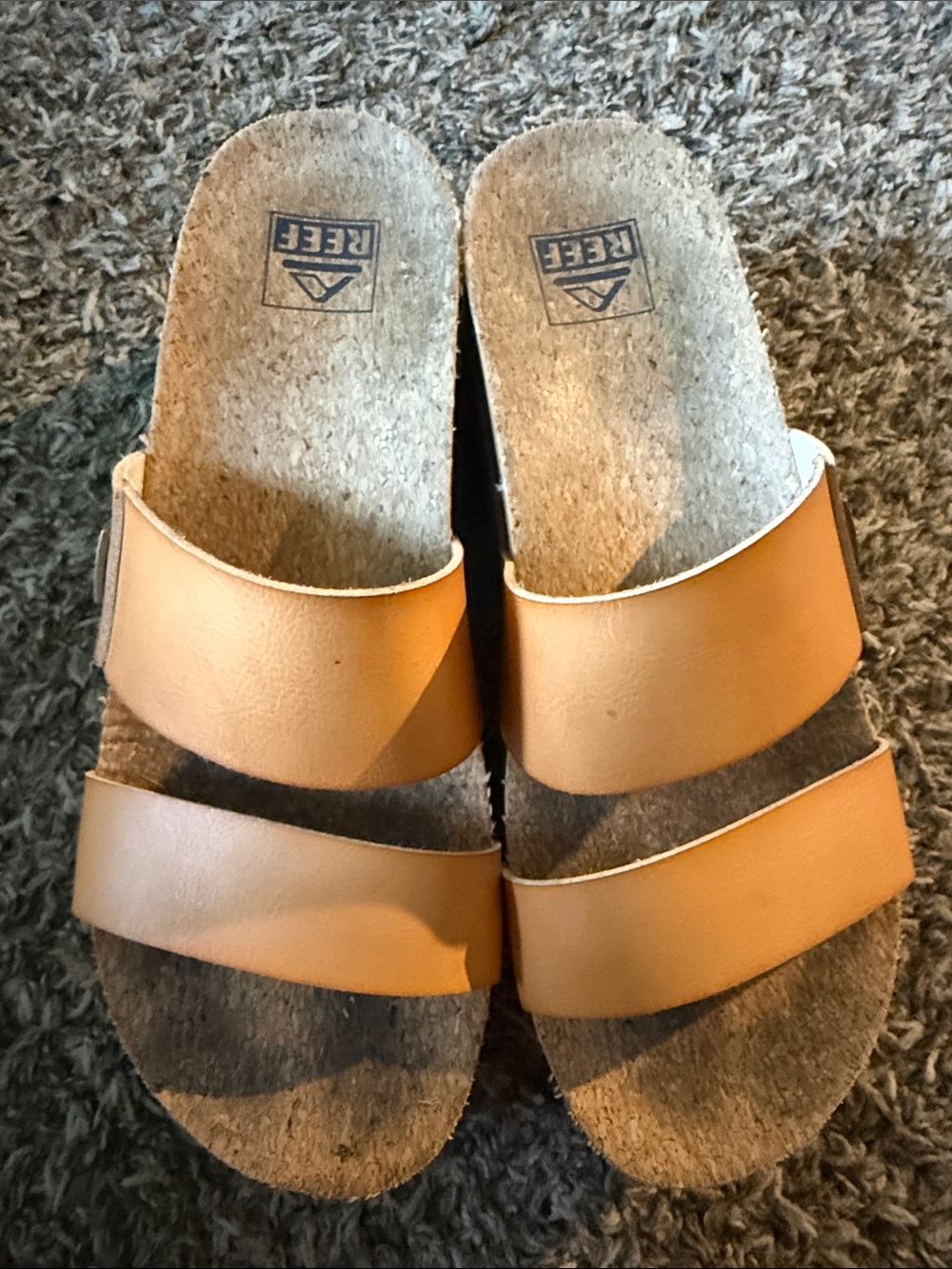 Reef "Cushion Vista Higher" Tan Double-Strap Slide Sandals Size 8